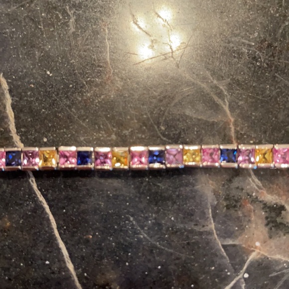 8ct created rainbow sapphire tennis bracelet - Picture 9 of 11